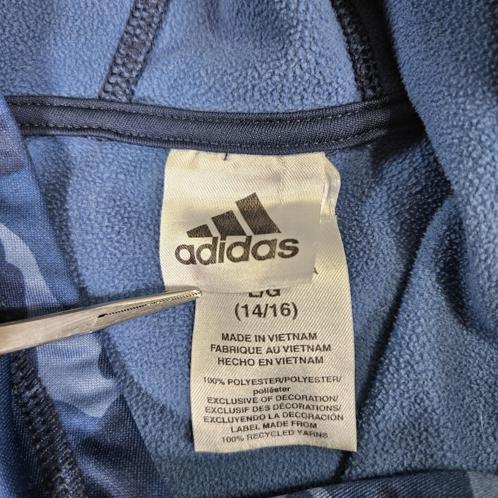 Adidas Hoodie Boys Large L 14/16 Camo Sweatshirt Blue Pullover Long Sleeve - Picture 4 of 10